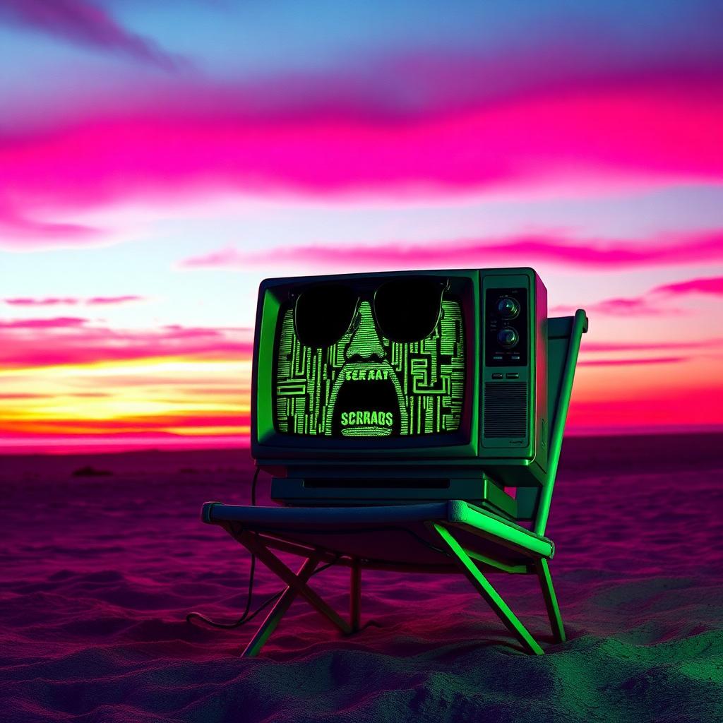The Signal Is On Vacation — Static screaming, but make it a beach podcast nobody subscribed to.