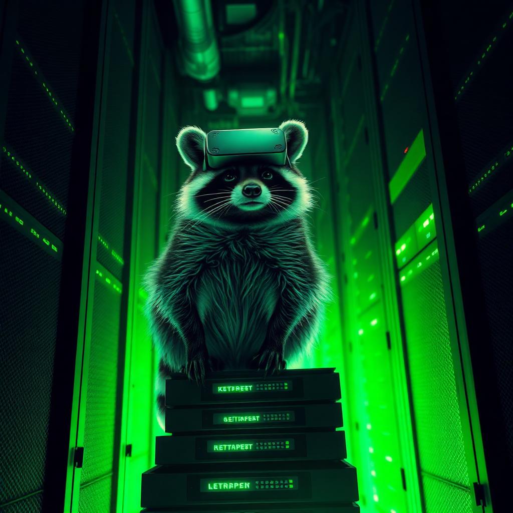 He Lives In The Server Now — Day 400 of the raccoon refusing to leave the data center.